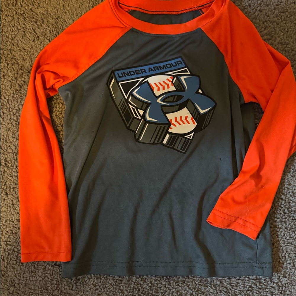 Under Armour Kids Orange and Gray Long Sleeve Shirt